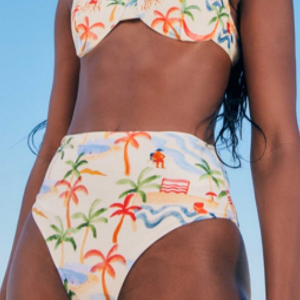 New Farm Rio Copacabana Sm & Med Ivory Blue Tropical High-Rise Bikini Bottoms
